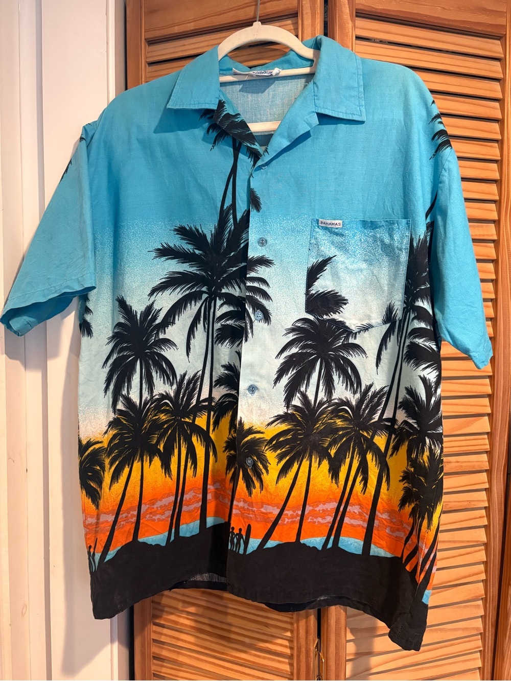 Men’s Tropical Palm Tree Hawaiian Short Sleeve Button Down Shirt Vintage Top XL